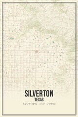 Retro US city map of Silverton, Texas. Vintage street map.