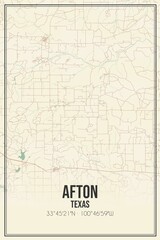 Retro US city map of Afton, Texas. Vintage street map.