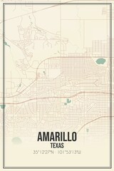 Retro US city map of Amarillo, Texas. Vintage street map.