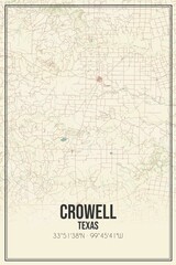 Retro US city map of Crowell, Texas. Vintage street map.