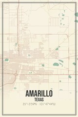 Retro US city map of Amarillo, Texas. Vintage street map.