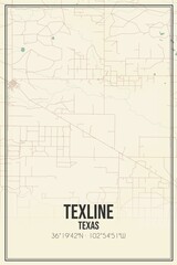 Retro US city map of Texline, Texas. Vintage street map.