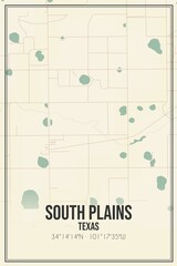 Retro US city map of South Plains, Texas. Vintage street map.