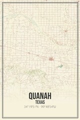 Retro US city map of Quanah, Texas. Vintage street map.