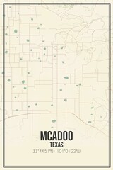 Retro US city map of Mcadoo, Texas. Vintage street map.