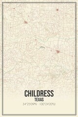 Retro US city map of Childress, Texas. Vintage street map.