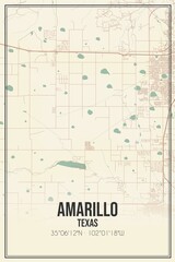 Retro US city map of Amarillo, Texas. Vintage street map.