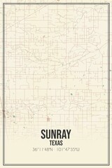 Retro US city map of Sunray, Texas. Vintage street map.