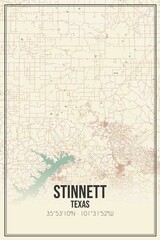 Retro US city map of Stinnett, Texas. Vintage street map.