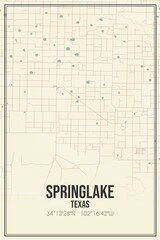 Retro US city map of Springlake, Texas. Vintage street map.