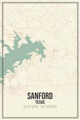 Retro US city map of Sanford, Texas. Vintage street map.