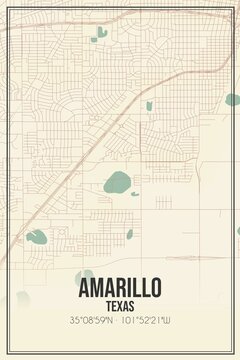 Retro US city map of Amarillo, Texas. Vintage street map.