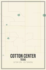 Retro US city map of Cotton Center, Texas. Vintage street map.