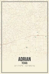 Retro US city map of Adrian, Texas. Vintage street map.