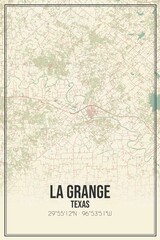 Retro US city map of La Grange, Texas. Vintage street map.