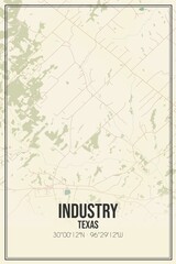 Retro US city map of Industry, Texas. Vintage street map.