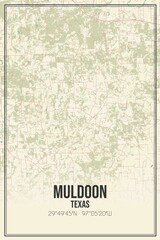 Retro US city map of Muldoon, Texas. Vintage street map.