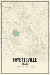 Retro US city map of Fayetteville, Texas. Vintage street map.