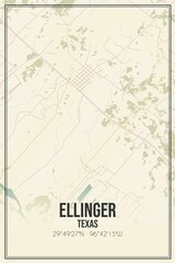 Retro US city map of Ellinger, Texas. Vintage street map.