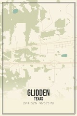 Retro US city map of Glidden, Texas. Vintage street map.