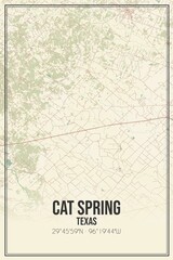 Retro US city map of Cat Spring, Texas. Vintage street map.
