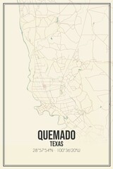 Retro US city map of Quemado, Texas. Vintage street map.