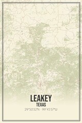 Retro US city map of Leakey, Texas. Vintage street map.