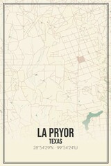 Retro US city map of La Pryor, Texas. Vintage street map.