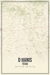 Fototapeta na wymiar Retro US city map of D Hanis, Texas. Vintage street map.
