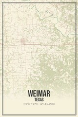 Retro US city map of Weimar, Texas. Vintage street map.