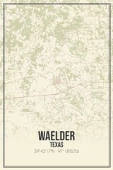 Retro US city map of Waelder, Texas. Vintage street map.