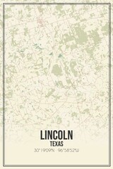 Retro US city map of Lincoln, Texas. Vintage street map.