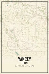 Retro US city map of Yancey, Texas. Vintage street map.