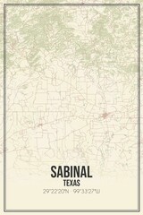 Retro US city map of Sabinal, Texas. Vintage street map.