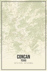 Retro US city map of Concan, Texas. Vintage street map.