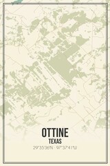 Retro US city map of Ottine, Texas. Vintage street map.
