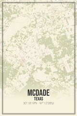 Retro US city map of McDade, Texas. Vintage street map.