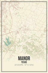 Retro US city map of Manor, Texas. Vintage street map.