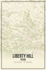Retro US city map of Liberty Hill, Texas. Vintage street map.