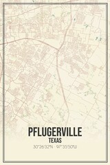 Retro US city map of Pflugerville, Texas. Vintage street map.