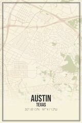 Retro US city map of Austin, Texas. Vintage street map.