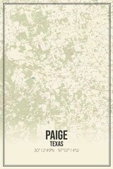 Retro US city map of Paige, Texas. Vintage street map.
