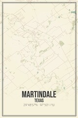 Obraz premium Retro US city map of Martindale, Texas. Vintage street map.