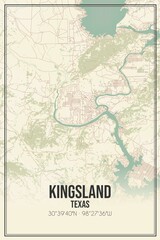 Retro US city map of Kingsland, Texas. Vintage street map.