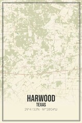 Retro US city map of Harwood, Texas. Vintage street map.