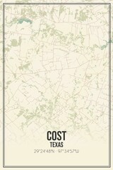 Retro US city map of Cost, Texas. Vintage street map.