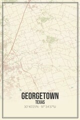 Retro US city map of Georgetown, Texas. Vintage street map.