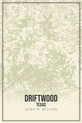 Retro US city map of Driftwood, Texas. Vintage street map.