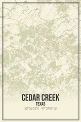 Retro US city map of Cedar Creek, Texas. Vintage street map.