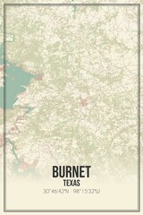 Retro US city map of Burnet, Texas. Vintage street map.